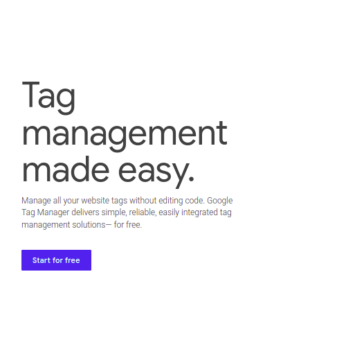 Google Tag Manager'ın açılış sayfasından ekran görüntüsü.