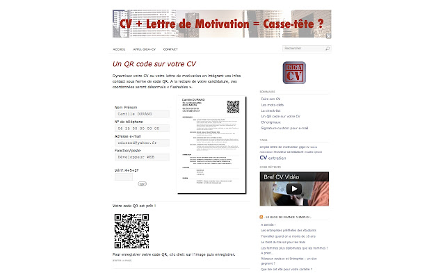 Un QR code sur votre CV chrome extension