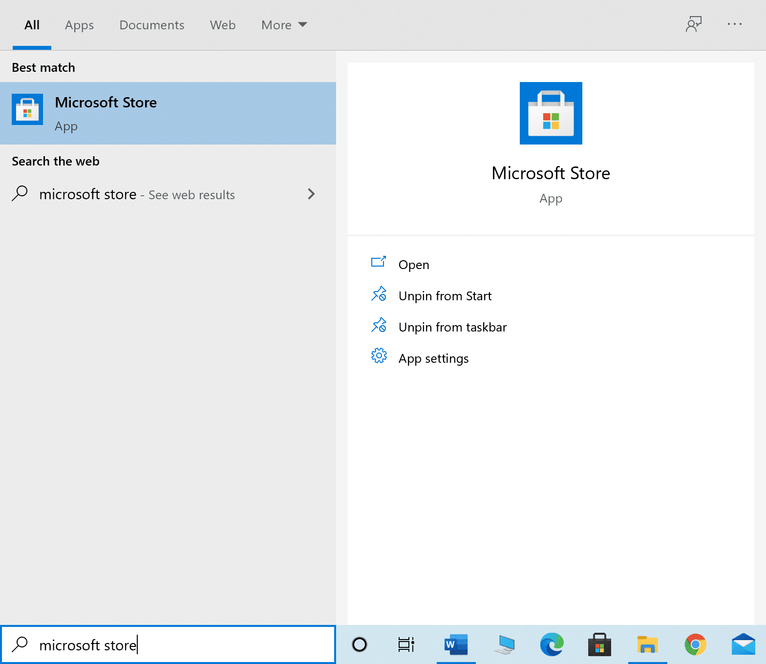 Inicie Microsoft Store desde la búsqueda de Windows