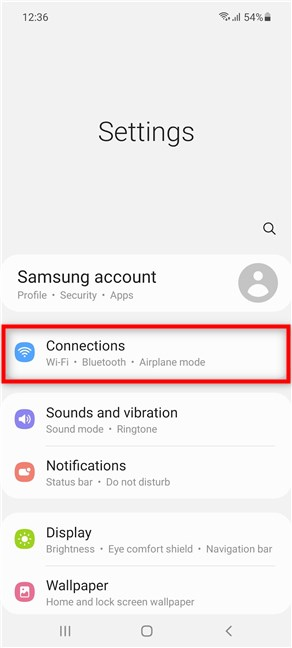 Toque Conexiones en un Samsung Galaxy