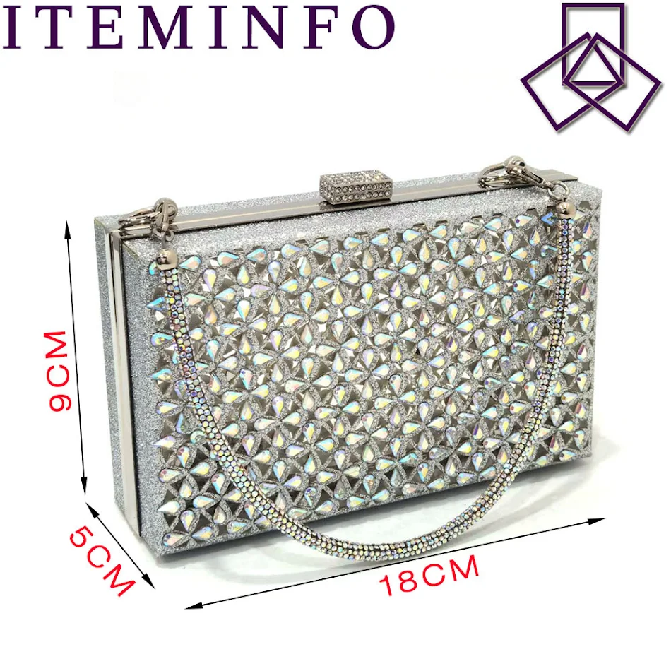Zapatos de fiesta de punta para mujer, banda elástica trasera vacía, diamantes de imitación y bolso cuadrado con cristales brillantes.