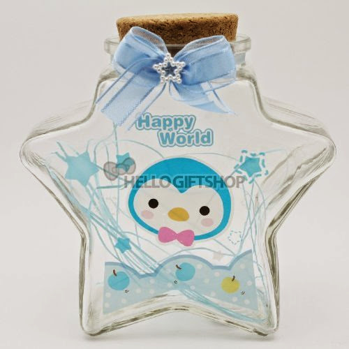  Medium Star Shaped Clear Glass Jar Origami with Wood Top (Blue)