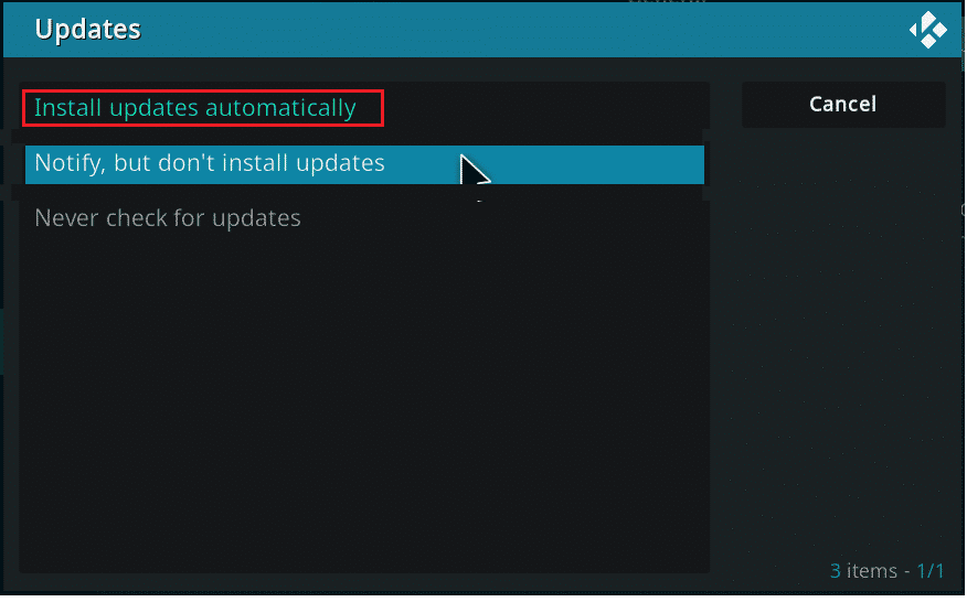select-the-option-install-updates automaticky Kodi