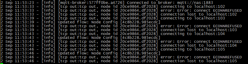 Log output with changed configuration settings