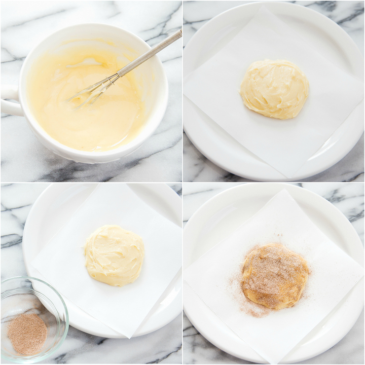 photo collage showing how to make the snickerdoodle cookie