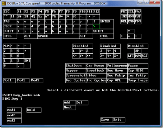 Карта клавиатуры DOSBox