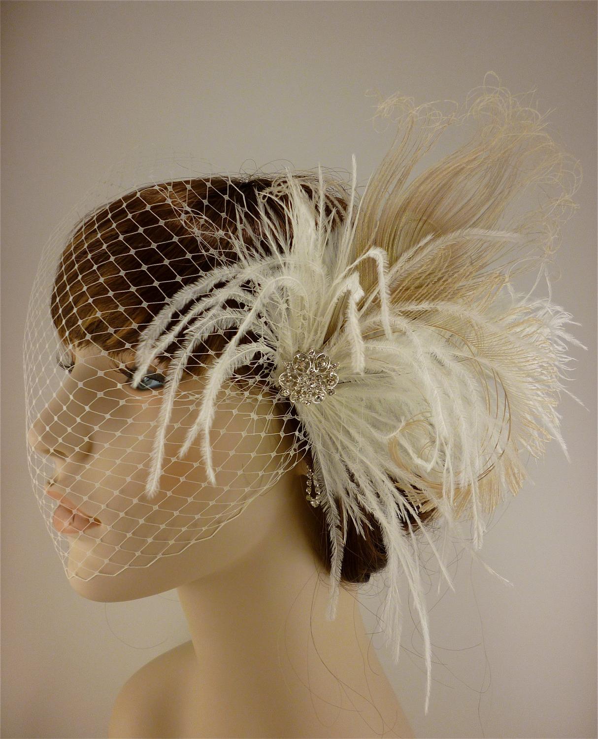 Rock On - Bridal Feather Fascinator- Rhinestone Hair clip, Bridal Headpiece,