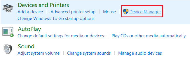 En la ventana Hardware y sonido, haga clic en Administrador de dispositivos