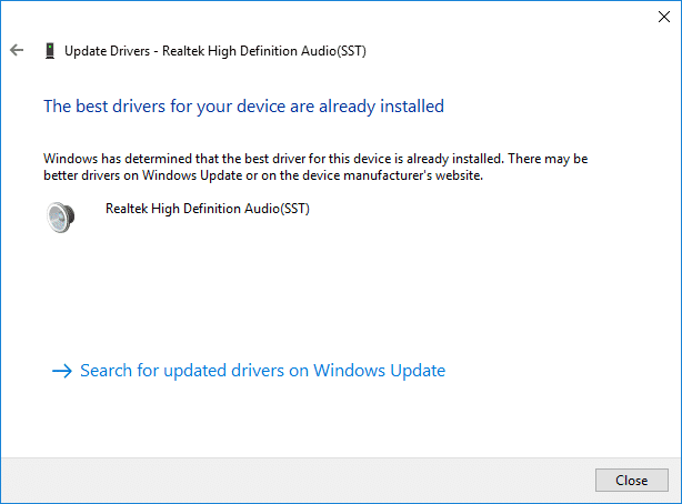 Los mejores controladores para su dispositivo ya están instalados (Realtek High Definition Audio)