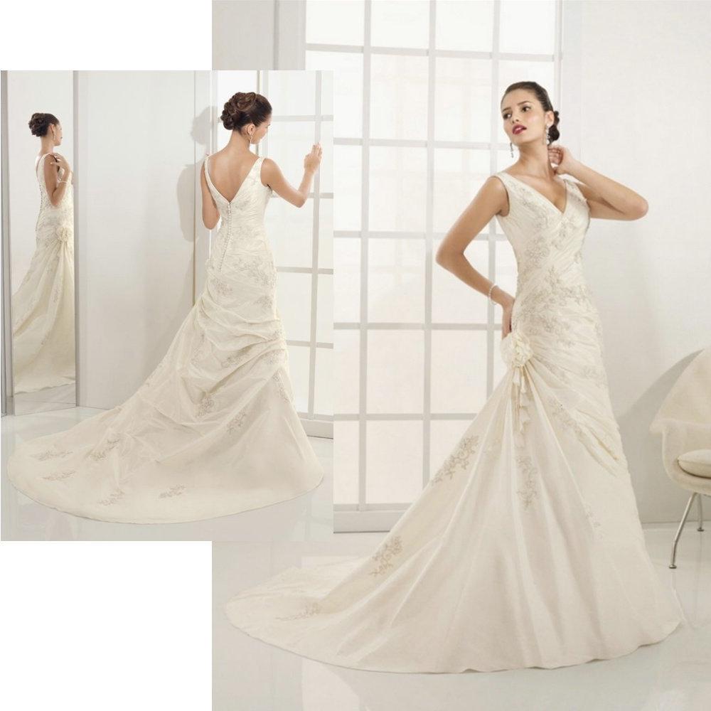 Free Shipping Wholesale Strap V neck Taffeta Mermaid Wedding Dress Custom