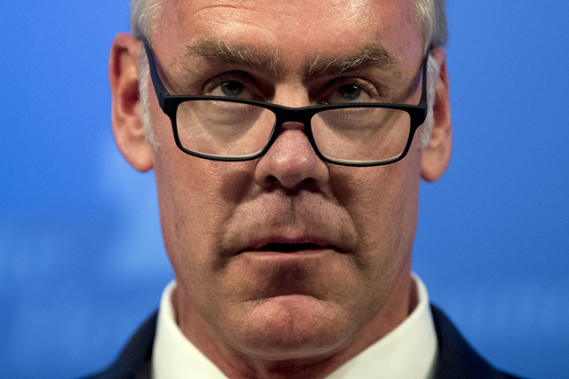 In this 29 September 2017 file photo, then Interior Secretary Ryan Zinke speaks on the Trump Administration's energy policy at the Heritage Foundation in Washington. As former U.S. Interior Secretary Zinke departs Trump’s Cabinet amid a cloud of investigations, he says he’s lived up to the conservation ideals of Teddy Roosevelt and insists the myriad allegations against him are unfounded. Zinke told The Associated Press that he quit President Donald Trump’s Cabinet on his own terms, despite indications he was pressured by the White House to resign effective Wednesday, 2 January 2019. Photo: Andrew Harnik / AP Photo