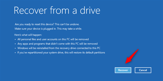 Đặt lại Windows 10 từ ổ đĩa khôi phục