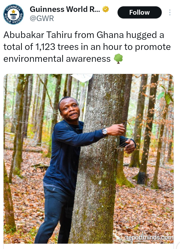 Abubakar Tahiru Sets World Record: Embraces 1,123 Trees in One Hour!