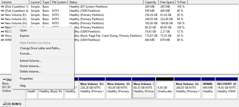 Cliquez avec le bouton droit sur le lecteur que vous souhaitez supprimer sous Gestion des disques