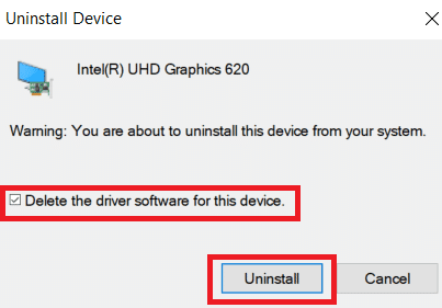 Marque la casilla eliminar el software del controlador para este dispositivo