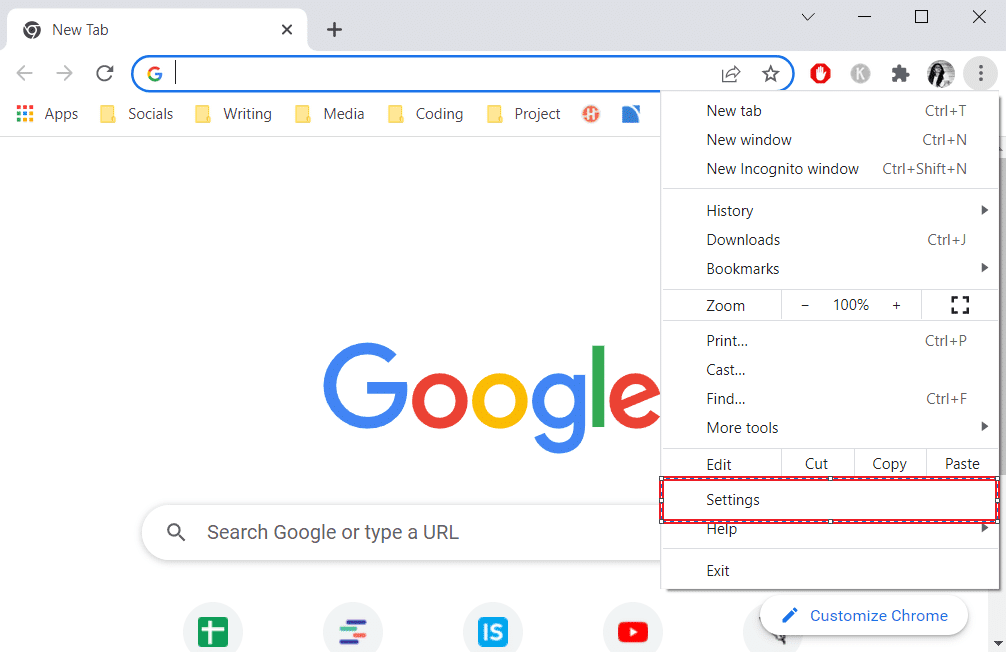 wybierz Ustawienia.  Jak naprawić Google Chrome otwiera się automatycznie?