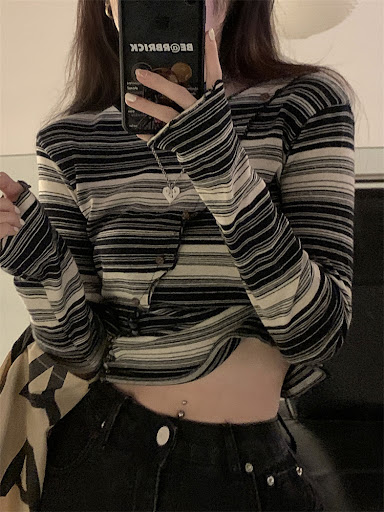 Title 5, Cropped Top Striped Autumn Hip Hop Womens Cost...