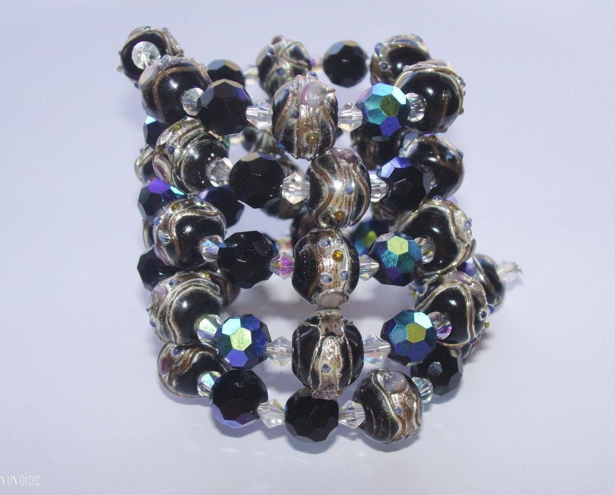 black silver gothic lampwork ab memory wire bracelet - 2