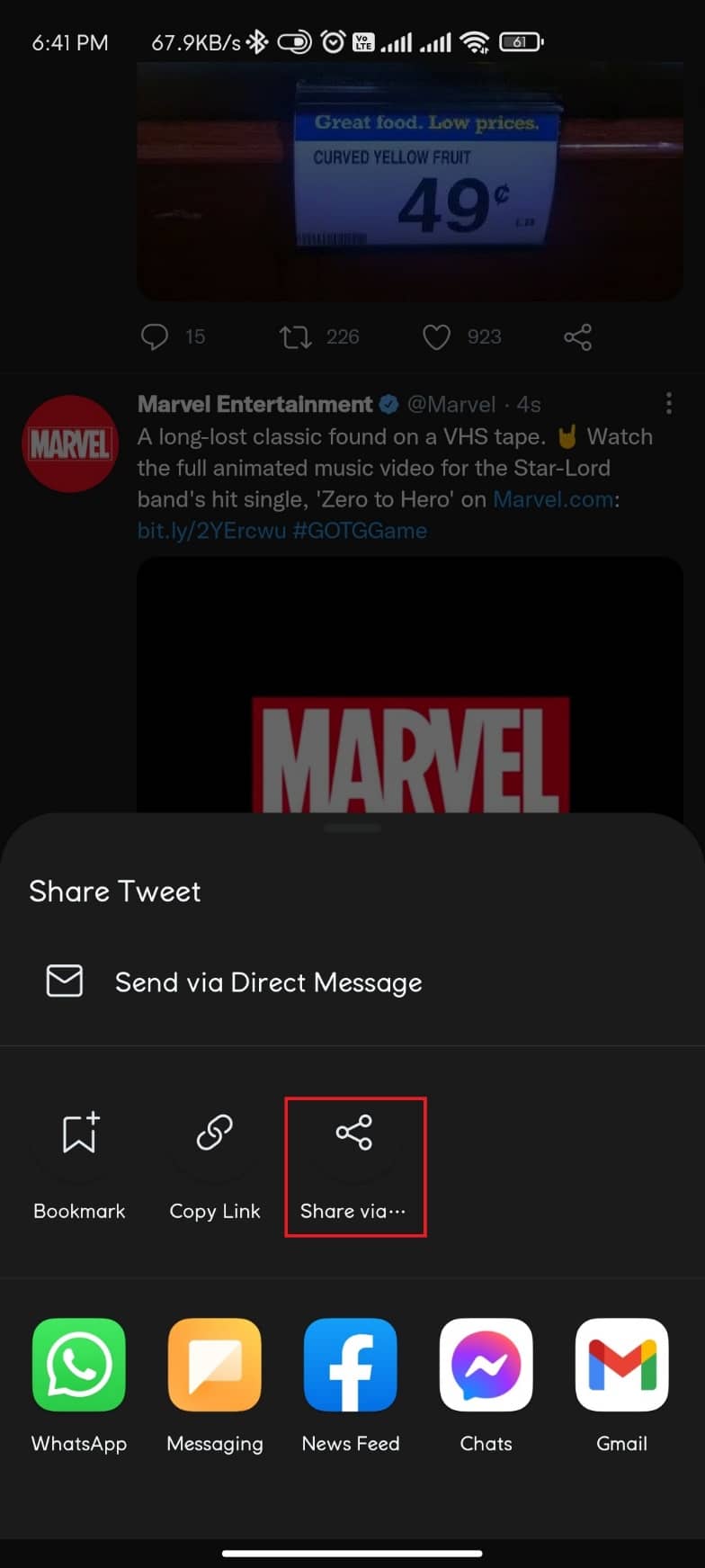 Compartir menú en la aplicación de Twitter para Android.  Cómo guardar Gif de Twitter en Android y computadora