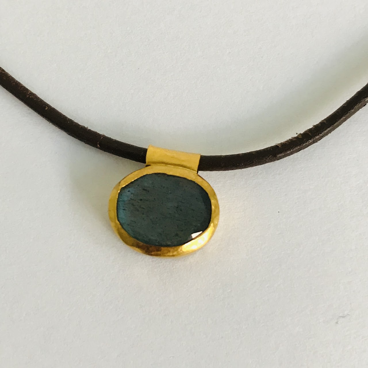 18K Gold and Iridescent Stone Necklace