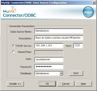 Driver ODBC instalado y configurado con conexin a serivdor de base de datos