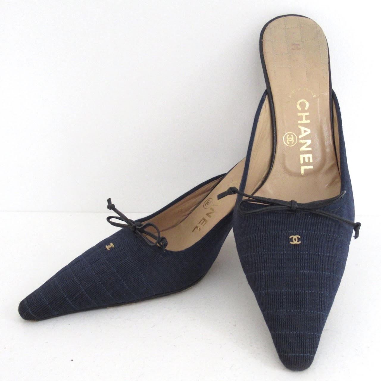 Chanel Navy Mules