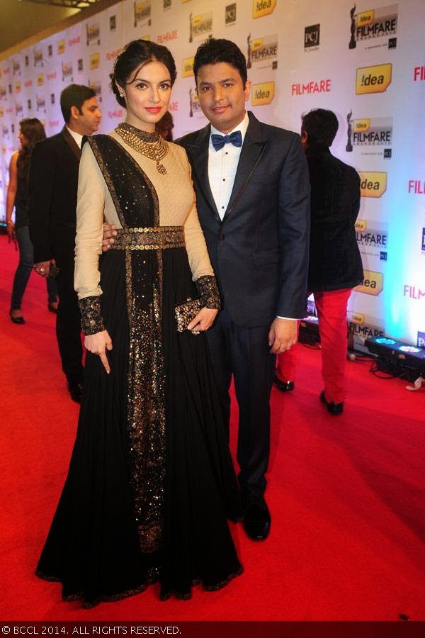 Bhushan Kumar with his wife Divya Khosla at the 59th Idea Filmfare Awards 2013, held at the Yash Raj Studios in Mumbai, on January 24, 2014.