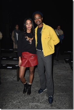 NEW YORK, NY - DECEMBER 08:  Actress Laura Harrier and Stylist Ian Bradley attend the Coach 75th Anniversary: Women's Pre-Fall and Men's Fall Show - Front Row on December 8, 2016 in New York City.  (Photo by Nicholas Hunt/Getty Images for Coach)