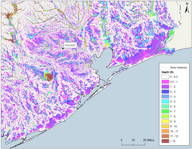 RMS modeled flood inundation in south Texas, based on rainfall forecast totals out to 31 August 2017. Graphic: RMS