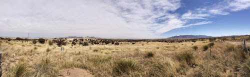 Panorama of San Rafael Valley Huachuca mountains in background (Southeast) Mexico on right horizon