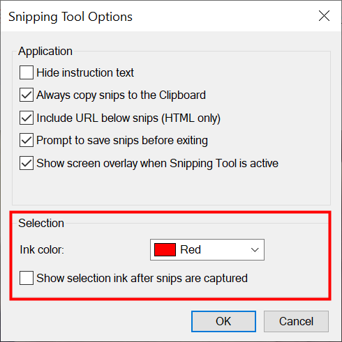 เปลี่ยนตัวเลือกการเลือกใน Windows Snipping Tool