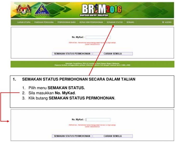 Semakan Status Permohonan BR1M 2016