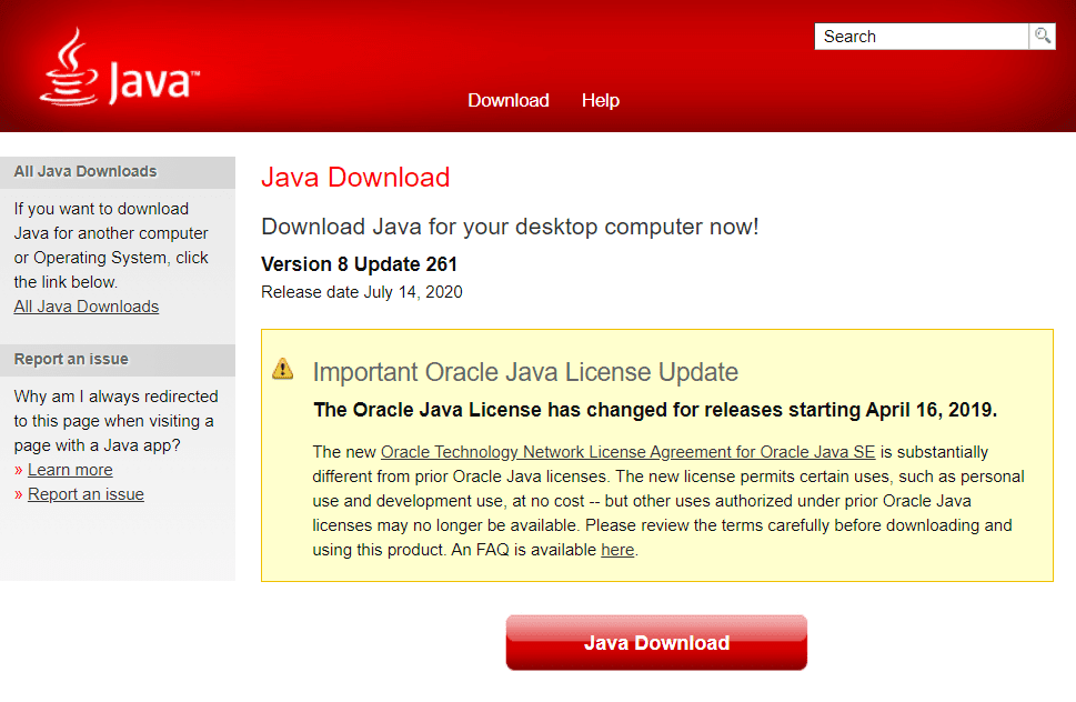 Java Download to Fix javascript:void(0) Chyba