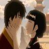 Mai's hand on Zuko's cheek, both smiling