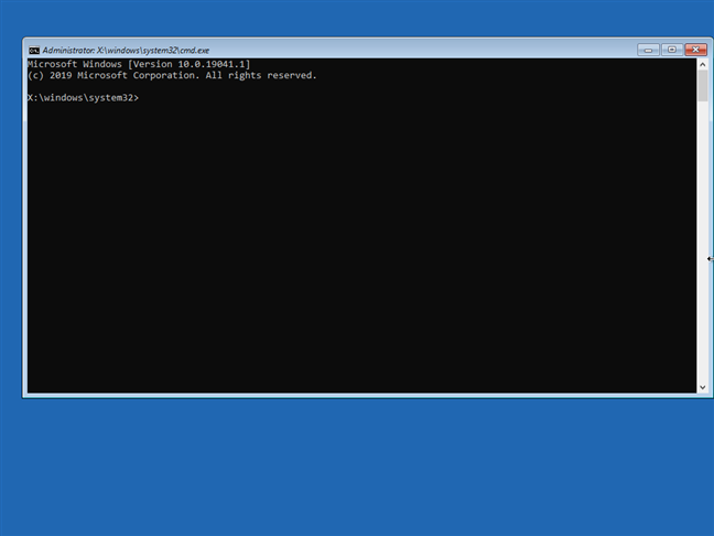 L'invite de commande du lecteur de récupération de Windows 10