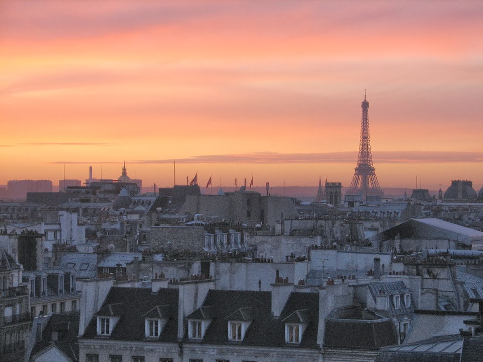 The sunset over the rooftops of Paris