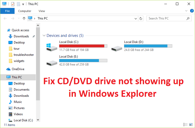 Oprava jednotky CD/DVD, která se nezobrazuje v Průzkumníkovi Windows