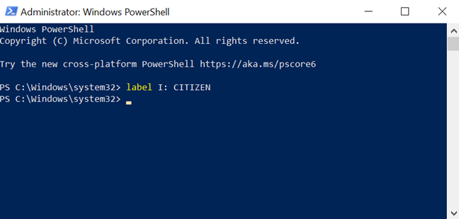 Rinominare un'unità in Powershell con il comando label