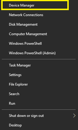 กด Windows Key + X แล้วเลือก Device Manager