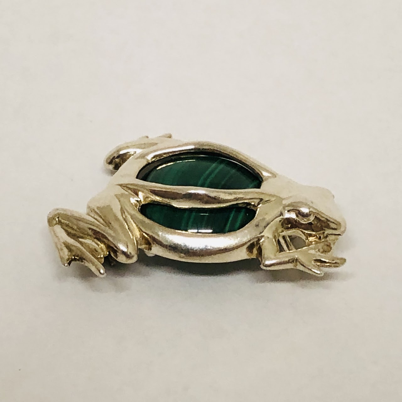 Sterling Silver and Malachite Frog Brooch/Pendant