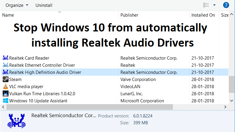 หยุด Windows 10 จากการติดตั้ง Realtek Audio Drivers . โดยอัตโนมัติ