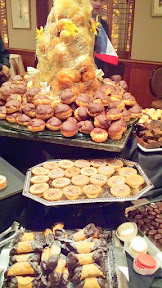 Desserts galore at the Heathman Beaujolais Nouveau 2015, including a Croquembouche (tower of petits choux, or choux pastry balls, with caramelized sugar) surrounded by the daintiest macaroons and tarts and eclairs and more