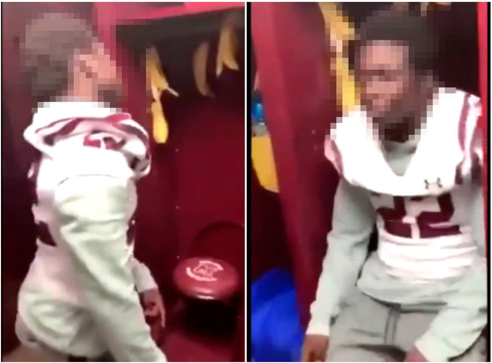 Viral video shows Black high school football player forced to sit in locker filled with banana peels