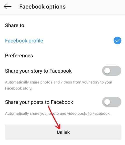 Fare clic sul pulsante Scollega sotto l'opzione Facebook