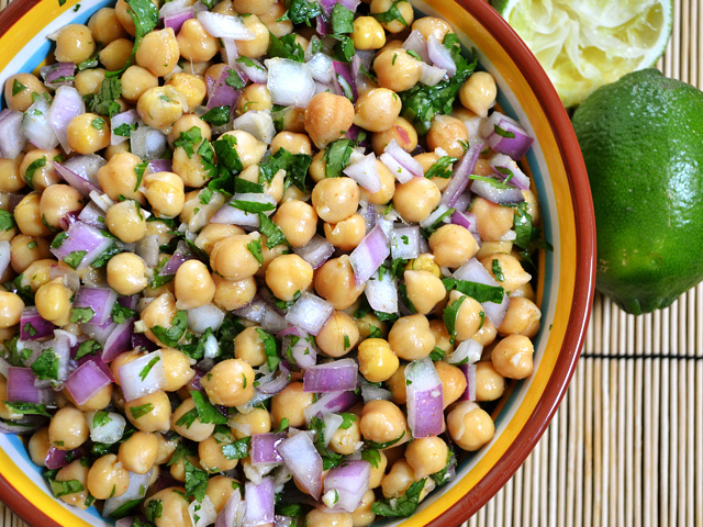 top view of a bowl of cumin Lime Chickpeas