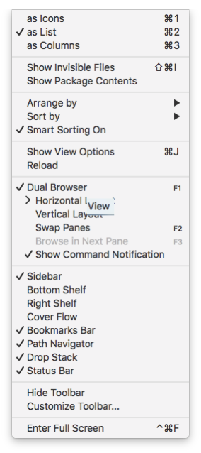 Pathfinder View Menu