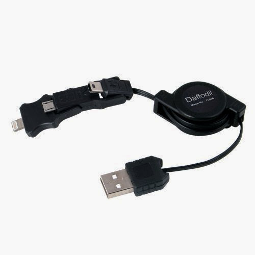  Daffodil TC05 - Universal Cell Phone Charger - Retractable USB Charging and Data Cable - Multicharger for Apple iPhone 5 / 5C / 5S and Micro USB (Black)