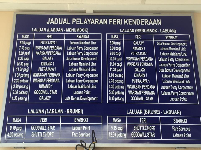 Jadual Feri Menumbok Labuan 2019