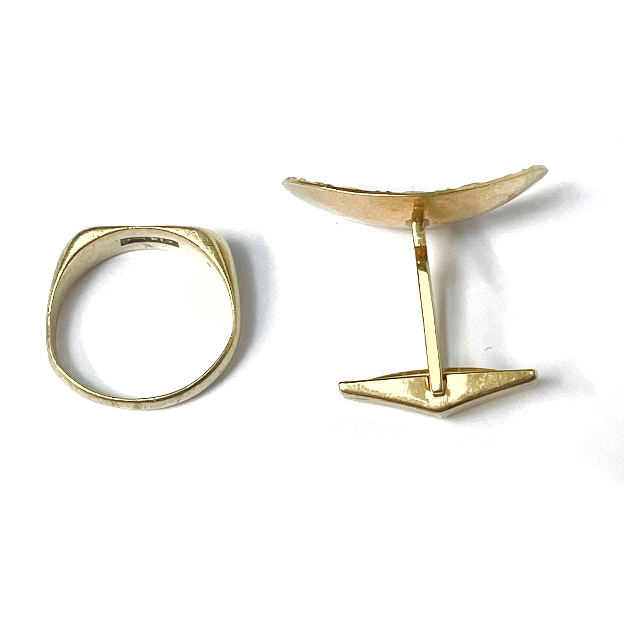 14K Gold Damaged Ring & Single Cufflink