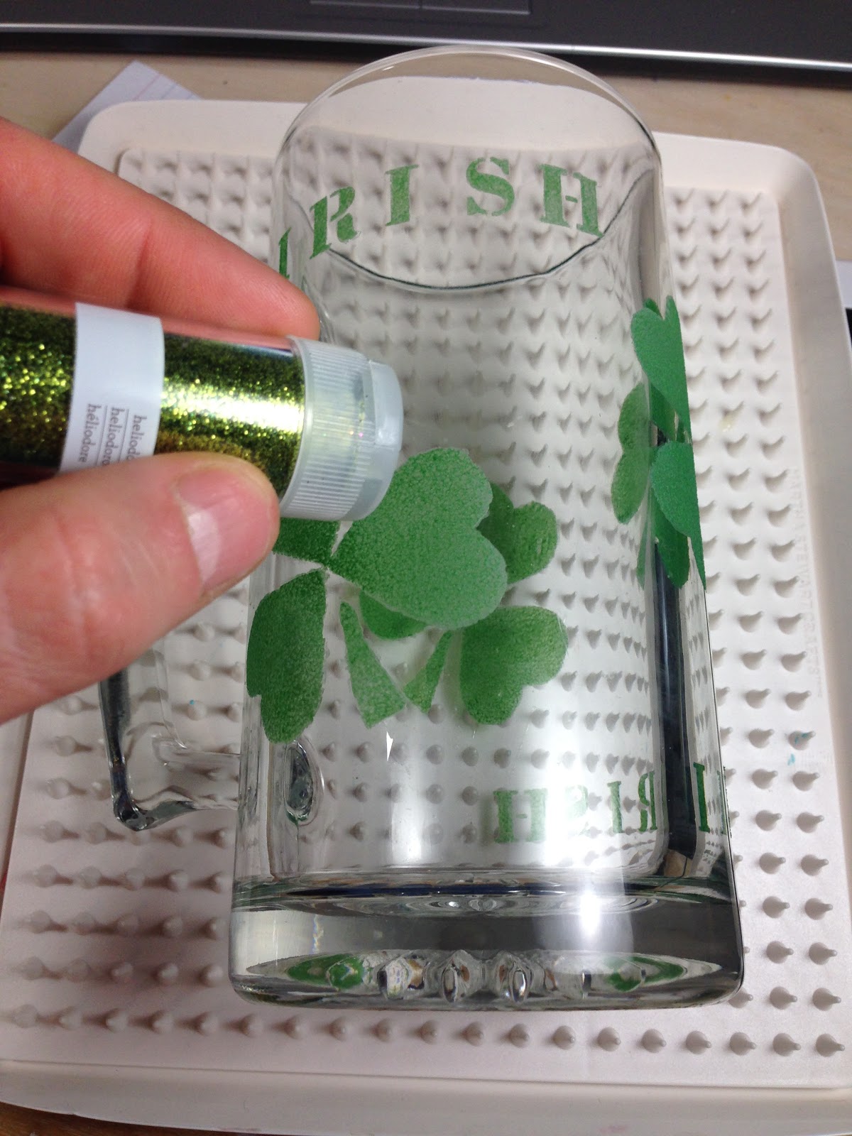 365 Designs Green Etched Glass Shamrock Mugs